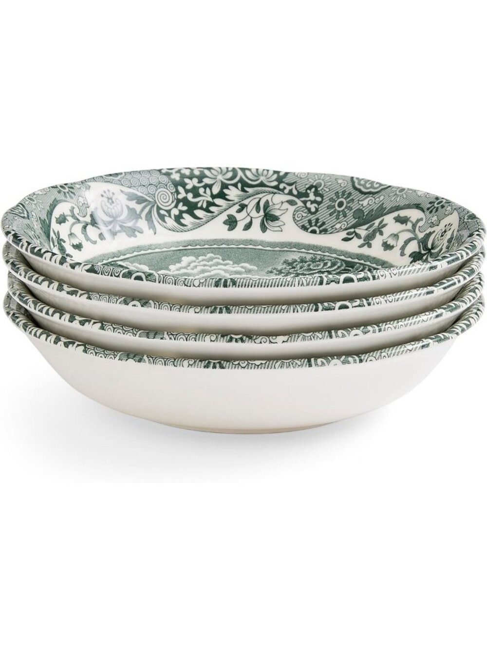 Elegant Italian Cereal Bowls Set of 4, 6.5 Inch - Heritage Green Design